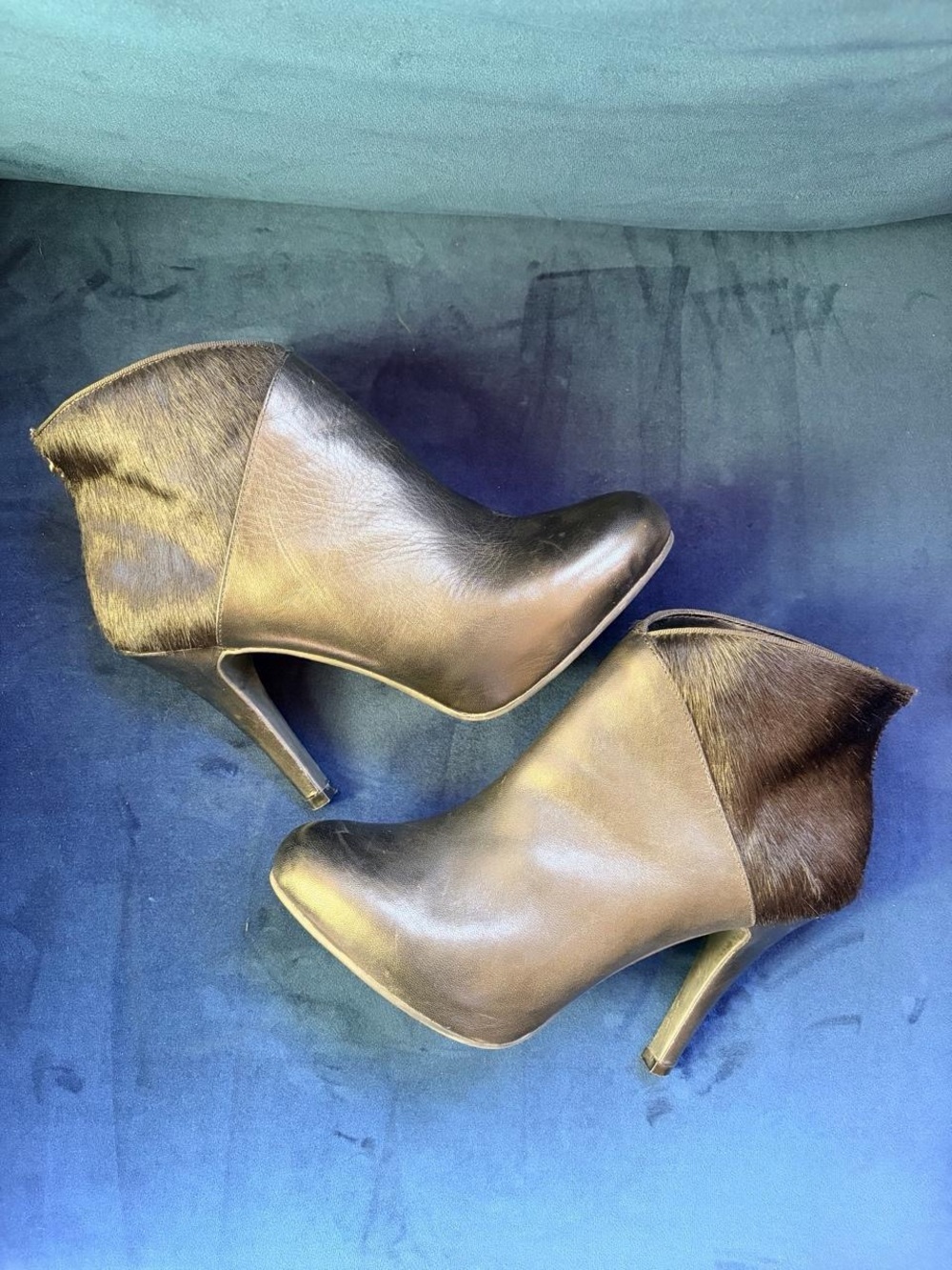 Women's Black Leather & Haircalf Booties